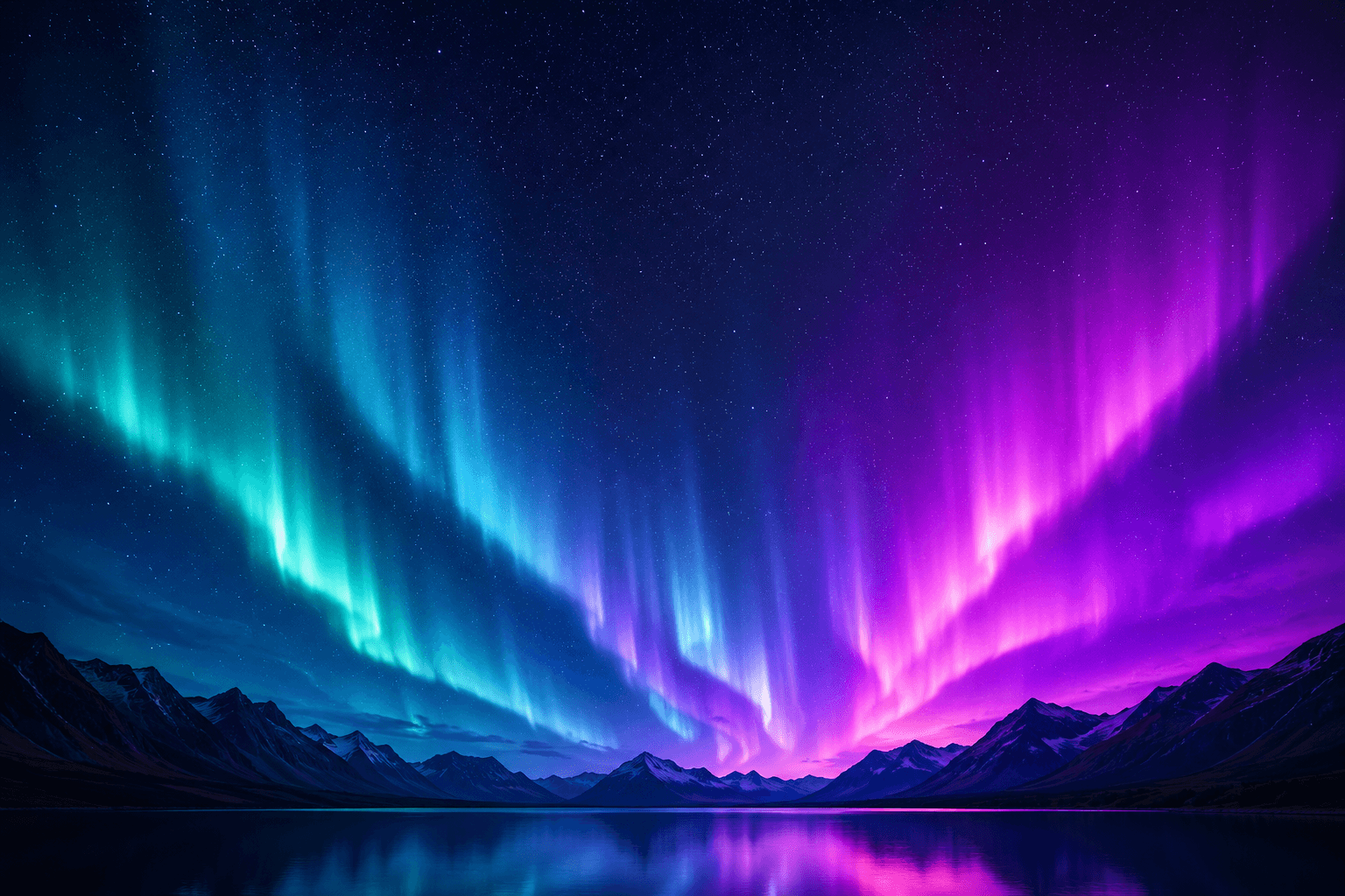 Aurora over a mountain lake